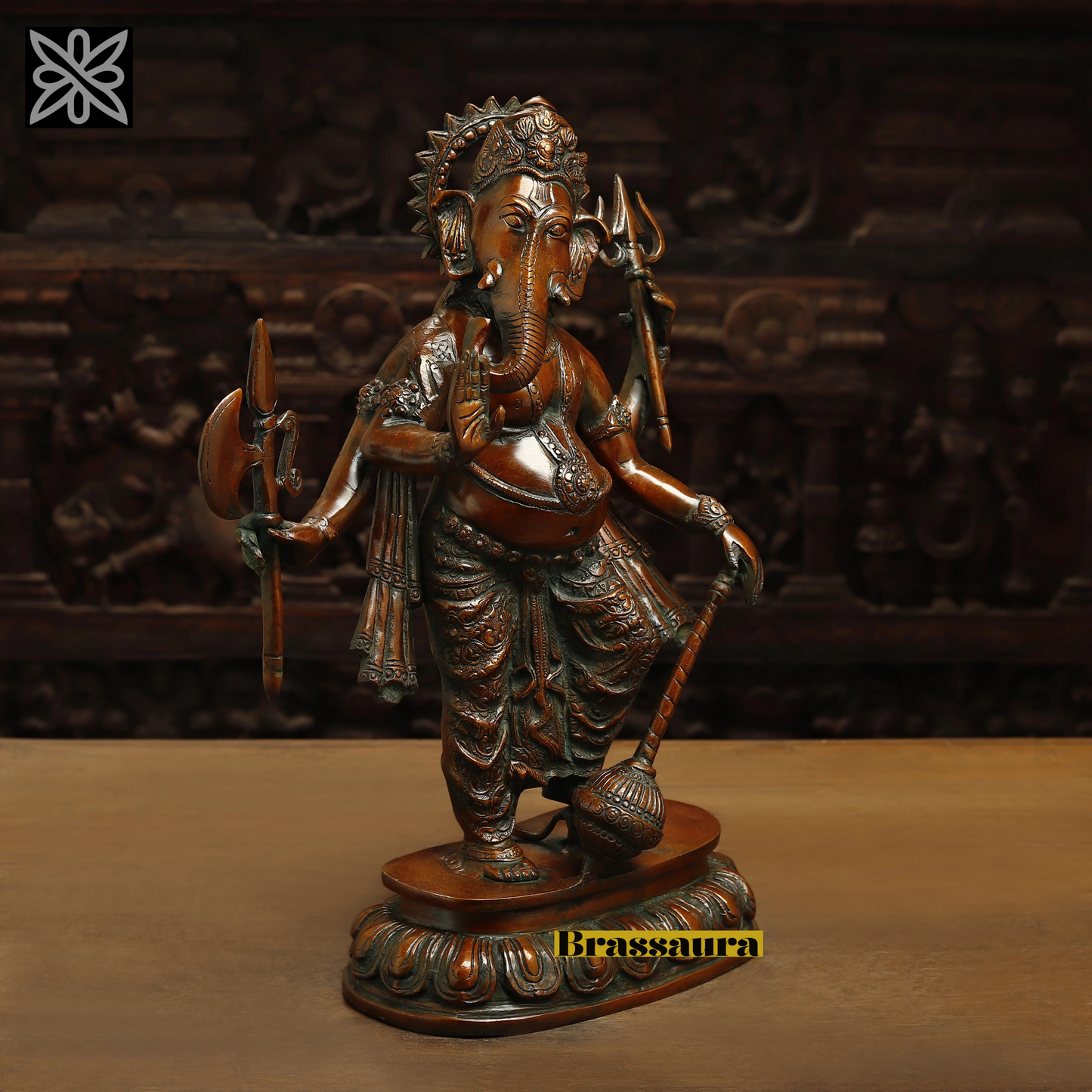 Brassaura™ Brass Standing Ganesh on Pedestal – Copper Finish – Height 19 Inches, Weight 10.55 Kgs