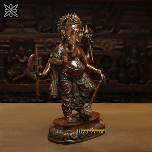 Brassaura® Brass Standing Ganesh on Pedestal – Copper Finish – Height 19 Inches