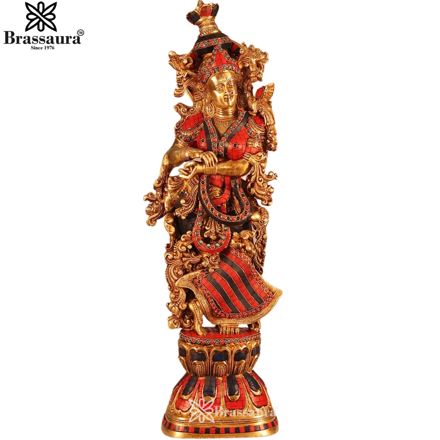 Brass Gem Stone Work Murli Dhari Krishna Murti Weight 16 Kg And Height 30 Inch