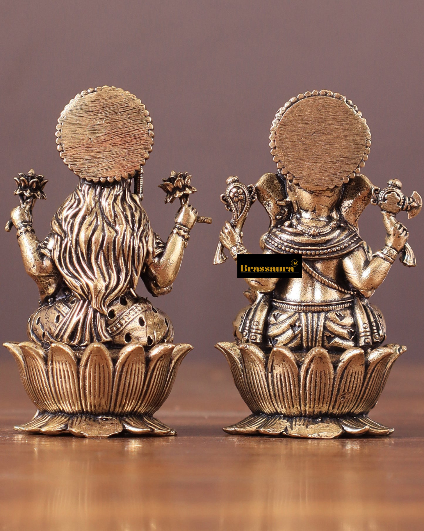 Brassaura™ Pure Brass Superfine Small Ganesh Lakshmi Idols – 2.5" Height, 180 gm – Intricately Crafted Divine Duo