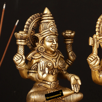 Brassaura™ Brass Superfine Ganesh Lakshmi Saraswati Idol – 7 Inch Height | 6 kg | Divine Trio for Prosperity & Wisdom