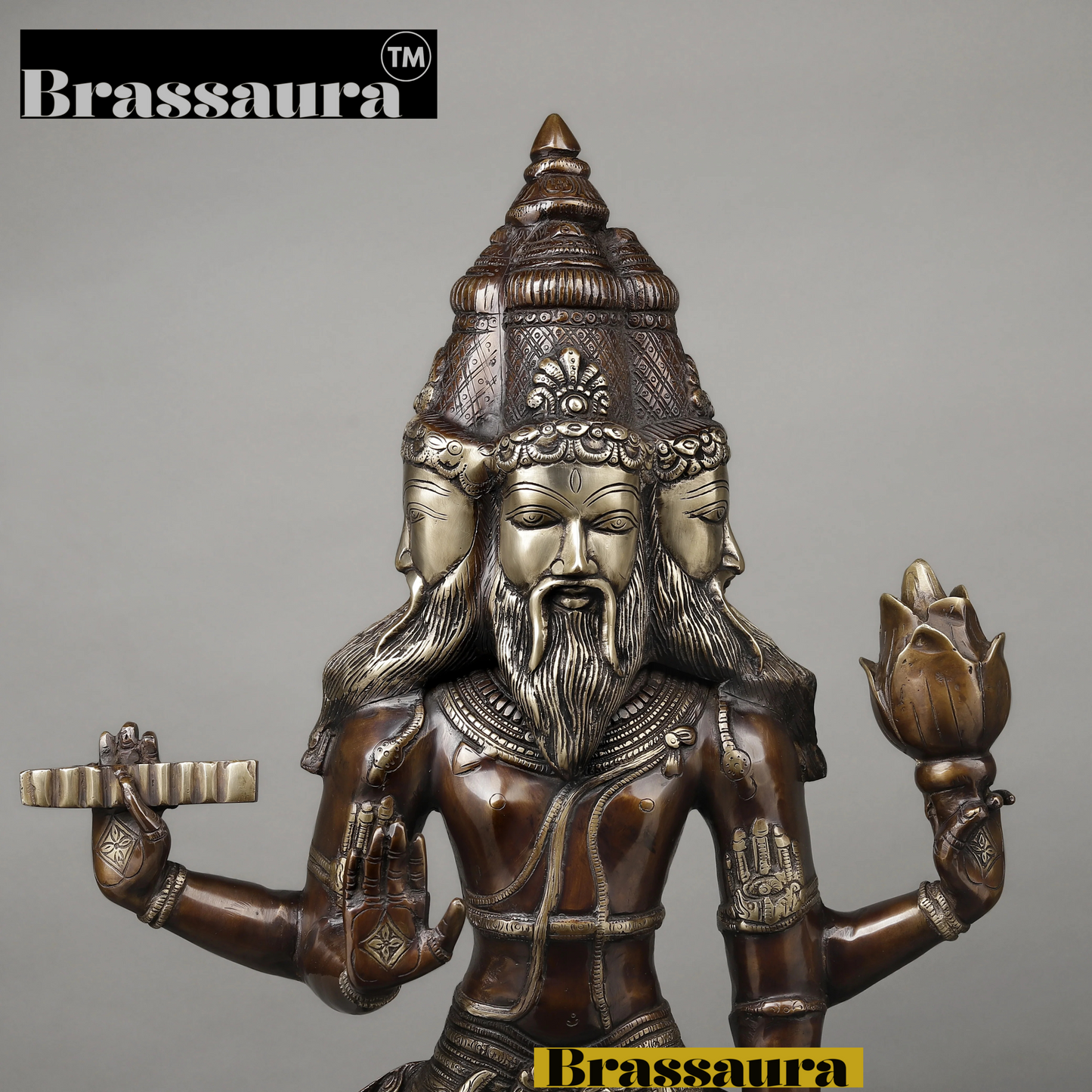 Brassaura™ Brass Brahma Dev Idol – Height 39 Inches & Weight 29.45 Kgs | Elegant Brass Deity Idol for Spiritual Ambience