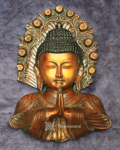 Brassaura™ Pure Brass Buddha Face Wall Hanging – Height 9.5 Inches, Weight 1.6 Kgs