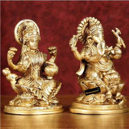 Brassaura™ Brass Duo – Ganesha & Lakshmi Idols | Height 5 Inches, Weight 2 Kgs | Auspicious Set