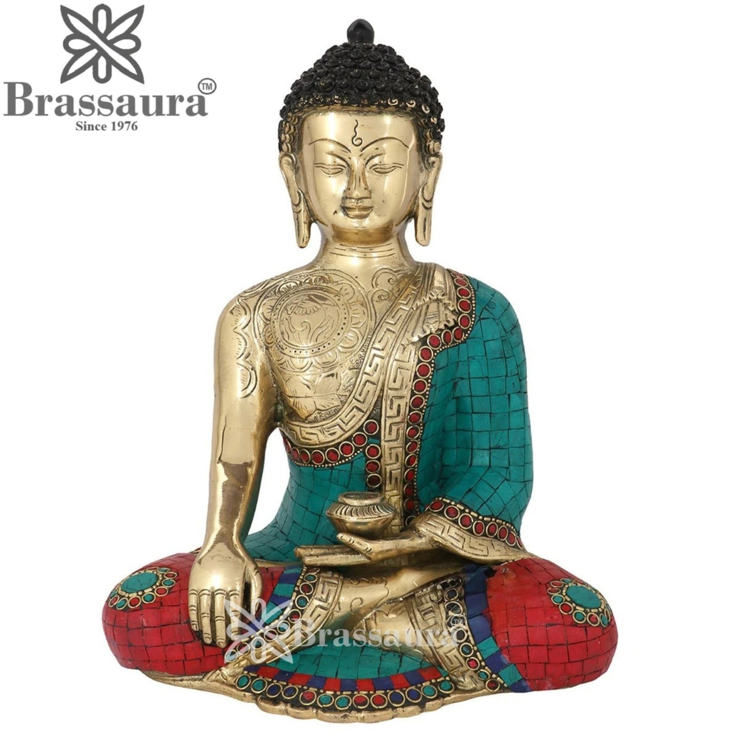 Brass Bhumisprasa Gem Stone Work Buddha Weight 6.2 kg & Height 12 Inch