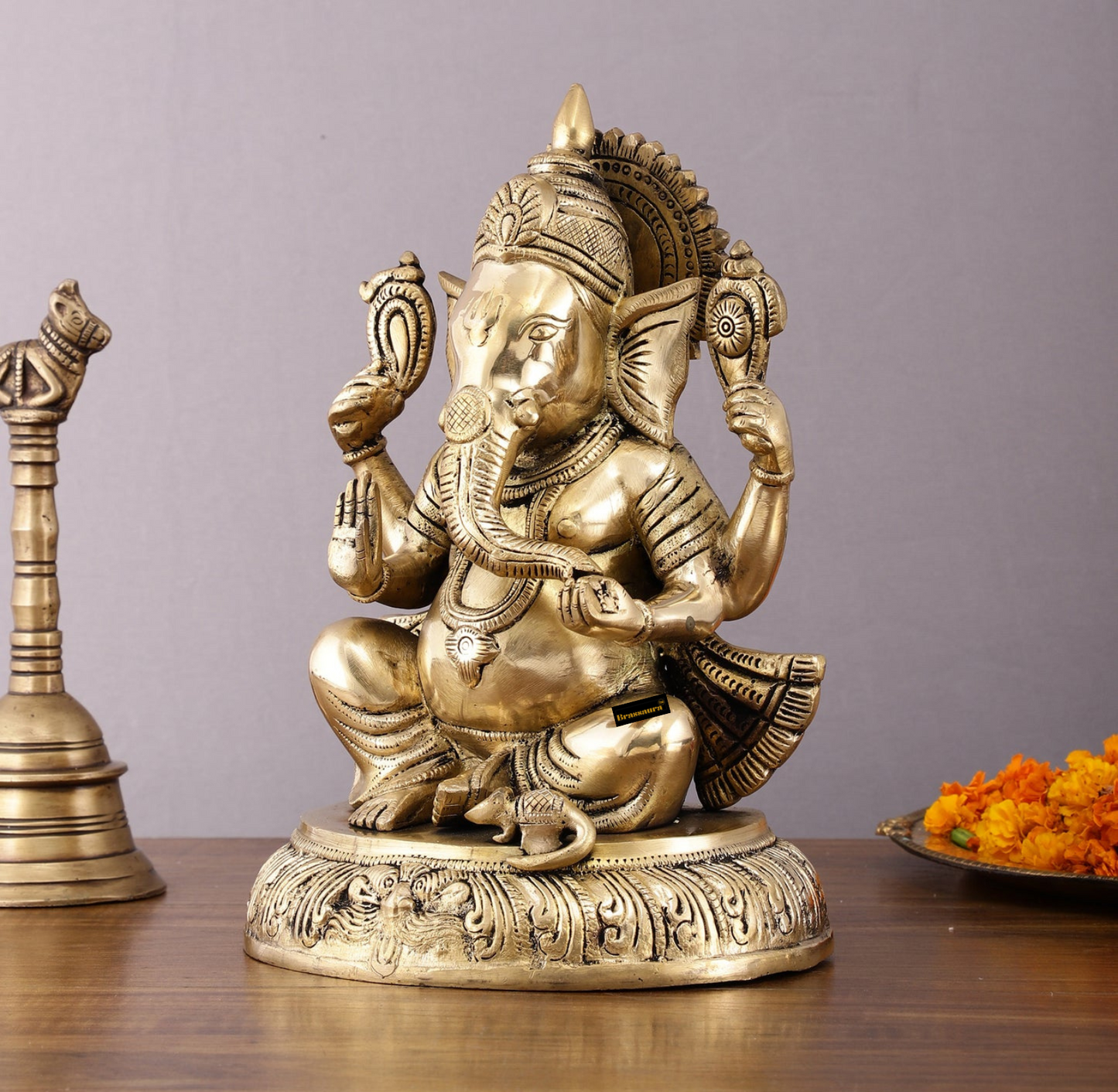 Brassaura™ Brass Mangalkari Ganapati on Lotus Throne – 22" Height, 27 kg – Handcrafted Divine Masterpiece
