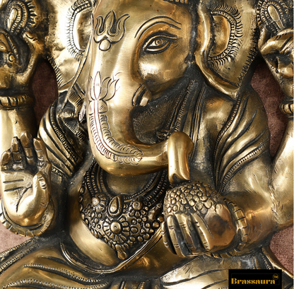 Brassaura™ Brass Full Body Lord Ganesha Wall Hanging – 14" Height, 6.5 kg – Intricately Handcrafted Décor
