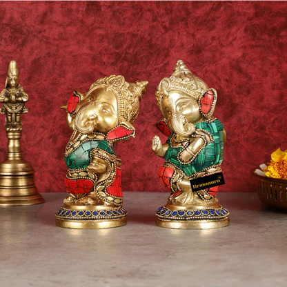 Brassaura™ Set of Baby Ganesha Brass Idols – Height 5 Inches, Total Weight 2.5 Kgs | Durable & Auspicious