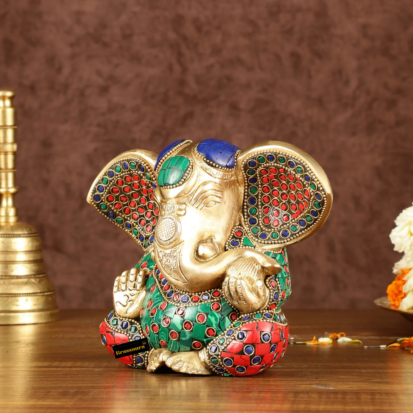 Brassaura™ Big Ears Brass Ganesha Idol – Antique Finish | Height 6 Inches, Weight 1.6 Kgs