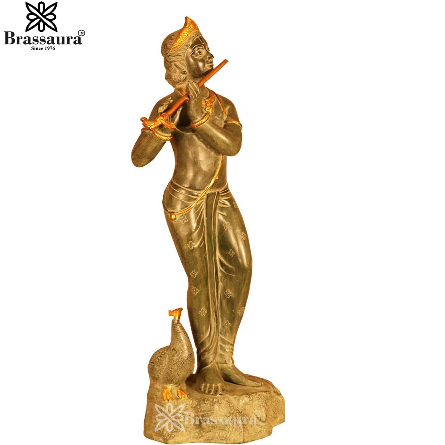 Brass Murli Dhari Krishna Murti Weight 14.6 Kg And Height 30 Inch