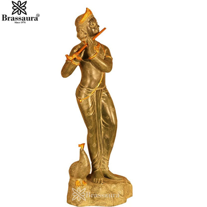 Brass Murli Dhari Krishna Murti Weight 14.6 Kg And Height 30 Inch