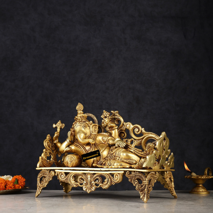 Brassaura™ Pure Brass Resting Ganesha Statue | Height 9 inch | Weight 6.3 Kg | Serene Home Decor