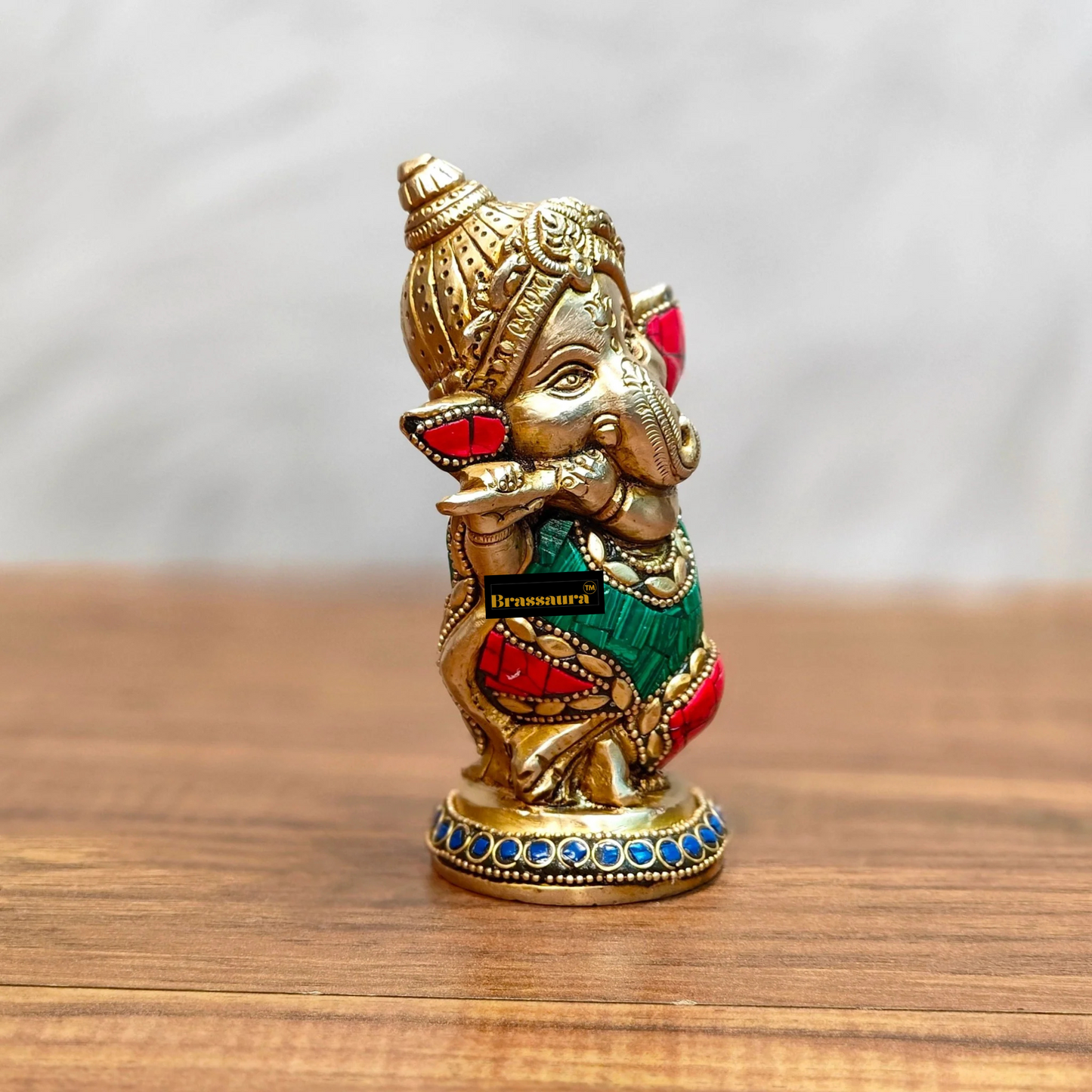 Brassaura™ Mini Brass Ganesha Idol – Height 5 Inches, Weight 1 Kg