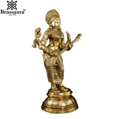 Brass Saraswati Statue Weight 23 Kg And Height 14 Inch