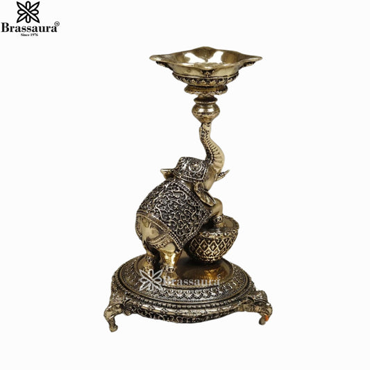 Brass Super Fine Elephant Diya For Home Décor And Gift Items Weight 0.374 kg Height 5.5 Inch