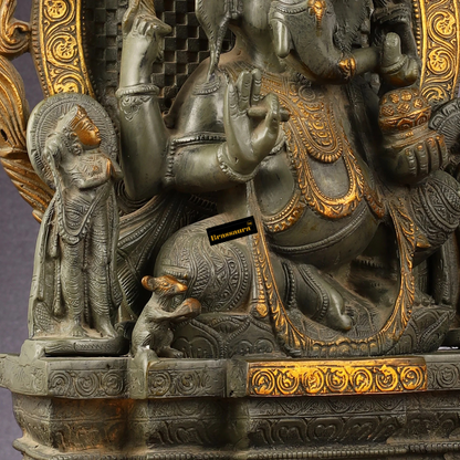 Brassaura™ Handmade Brass Lord Ganesha – Antique Finish with Riddhi Siddhi & Shivling | Height 18 Inches, Weight 14 Kgs