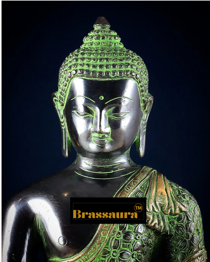 Brassaura™ Pure Brass Buddha Idol – Height 13 Inches, Weight 6.66 Kgs