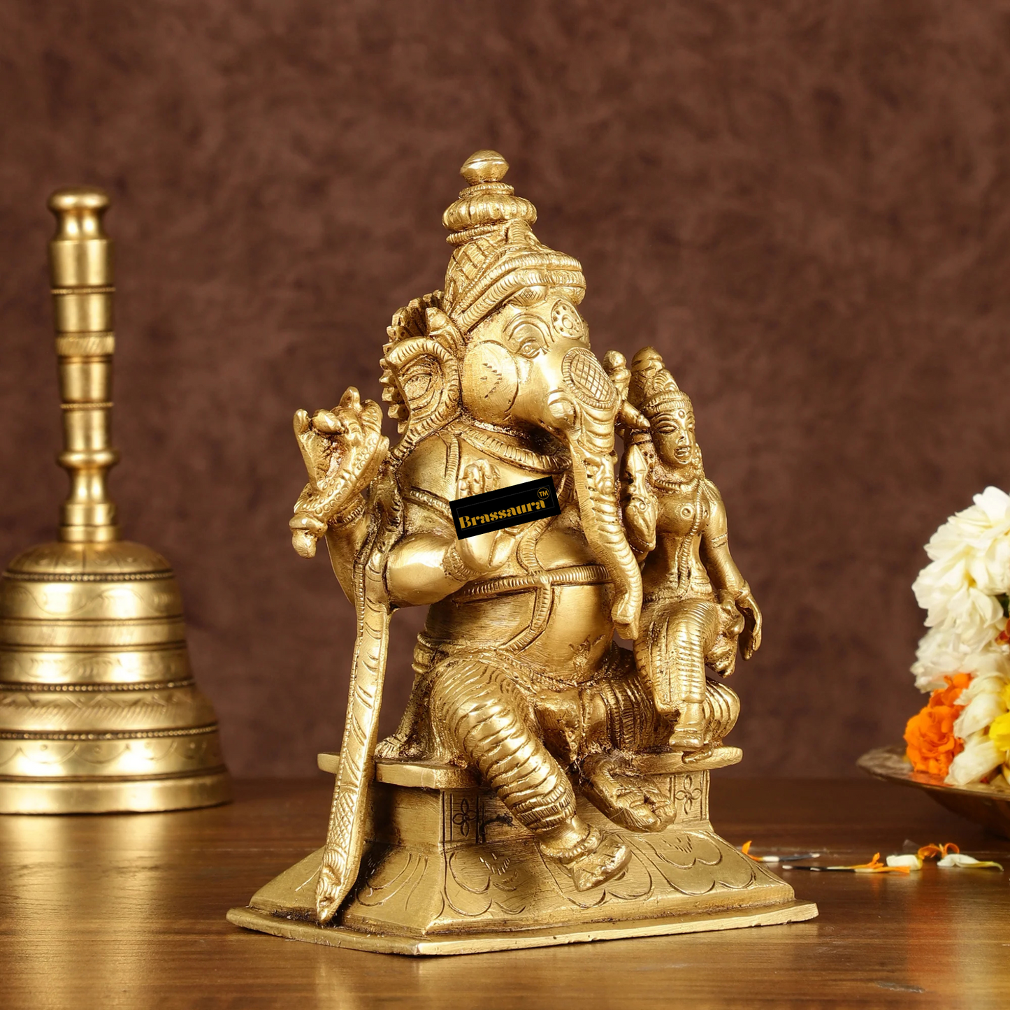 Brassaura™ Brass Siddhi Ganesha Utchista Ganapati Murti – Height 7 Inches, Weight 2.75 Kgs | Divine Prosperity Idol
