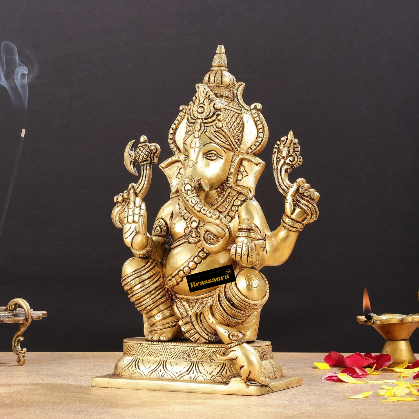 Brassaura™ Brass Superfine Ganesha Idol – Height 11.5 Inches, Weight 5 Kgs