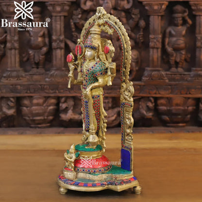 Brass Gem Stone Work Vishnu Statue Weight 6.12 Kg And Height 16 Inch
