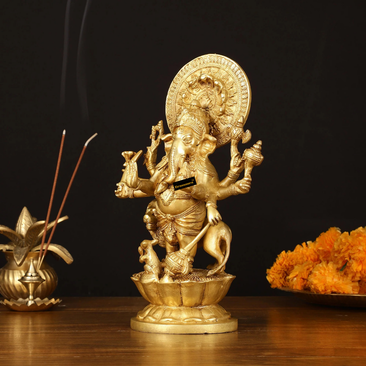 Brassaura™ Ashirwaad Kana Drishti Vinayaka Ganesha Brass Idol – 12 Inch Height | 7 Inch Width | 4.1 kg | Protective & Blessing Statue