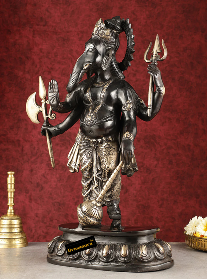 Brassaura™ Pure Brass Standing Lord Ganesha – Black Finish | Height 18 Inches, Weight 14 Kgs
