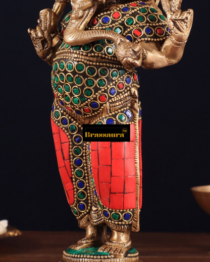 Brassaura™ Standing Brass Ganesha Idol – 10 Inch Height | 2.58 kg | Symbol of Wisdom & Prosperity