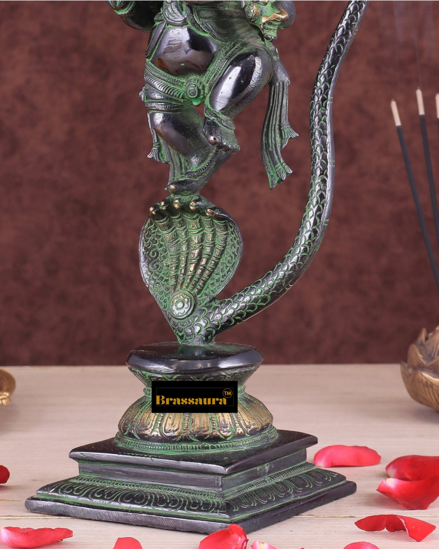 Brassaura™ Brass Dancing on Snake Lord Ganesha Statue – 11.5" Height, 3.25 kg – Unique Antique Black & Green Finish