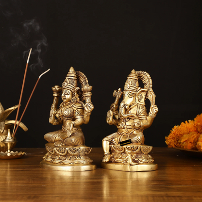 Brassaura™ Brass Superfine Ganesh Lakshmi Idol – 7 Inch Height | 2 kg | Divine Blessings for Prosperity & Wisdom