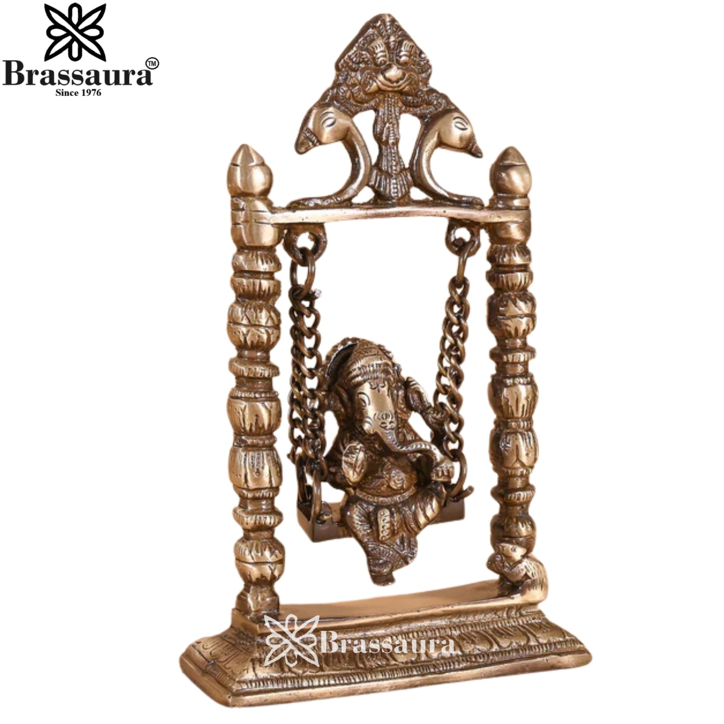 Brass Jhula Ganesha Statue Weight 1.43 Kg & Height 8.5 Inch