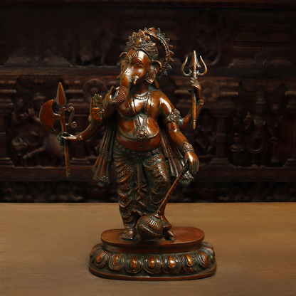 Brassaura™ Brass Standing Ganesh on Pedestal – Copper Finish – Height 19 Inches, Weight 10.55 Kgs