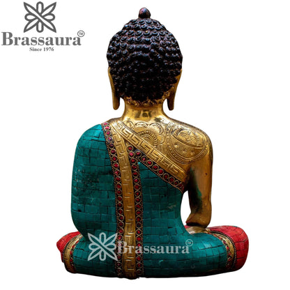 Brass Bhumisprasa Gem Stone Work Buddha Weight 6.2 kg & Height 12 Inch
