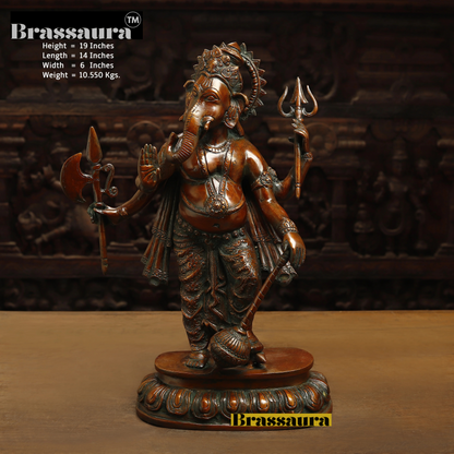 Brassaura™ Brass Standing Ganesh on Pedestal – Copper Finish – Height 19 Inches, Weight 10.55 Kgs