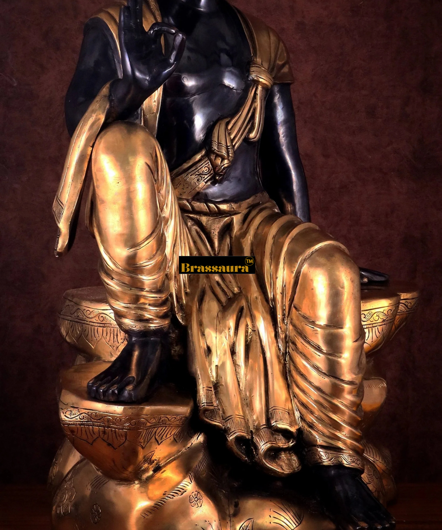 Brassaura™ Large Pure Brass Sitting Buddha Statue – Height 30 Inches, Weight 45 Kgs