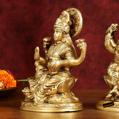 Brassaura™ Brass Trio – Ganesha, Lakshmi & Saraswati Idols | Height 5 Inches, Weight 3 Kgs | Auspicious Set