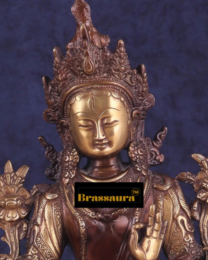 Brassaura™ Pure Brass White Tara Idol – Height 14 Inches, Weight 5.3 Kgs