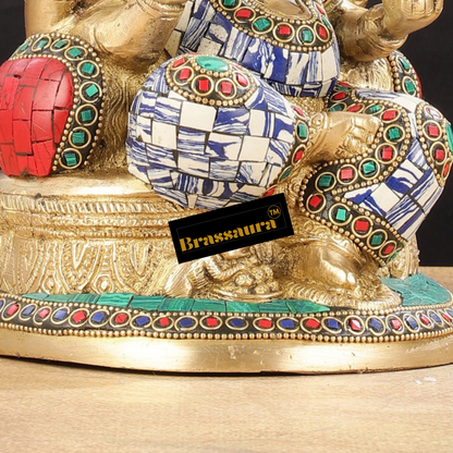 Brassaura™ Pure Brass Lord Ganesha Statue – Mosaic Work | Height 8 Inches, Weight 3.5 Kgs