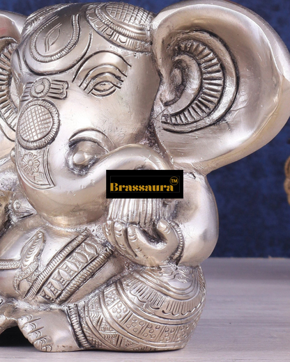 Brassaura™ Brass Appu Ganesha Superfine Statue – 6" Height, 1.6 kg – Antique Finish with Big Ears
