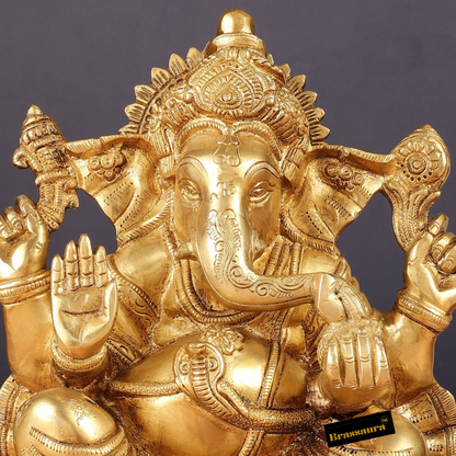 Brassaura™ Brass Ganesha Idol – Height 9 Inches, Weight 5 Kgs | Wisdom & Prosperity Statue