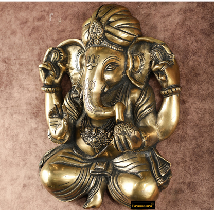 Brassaura™ Brass Full Body Lord Ganesha Wall Hanging – 14" Height, 6.5 kg – Intricately Handcrafted Décor