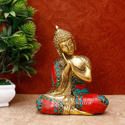 Brass Gem Stone Work Buddha Weight 1.2 kg & Height 6 Inch