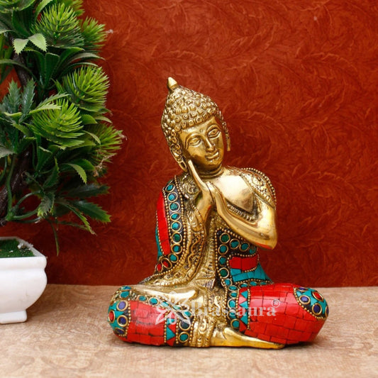 Brass Gem Stone Work Buddha Weight 1.2 kg & Height 6 Inch