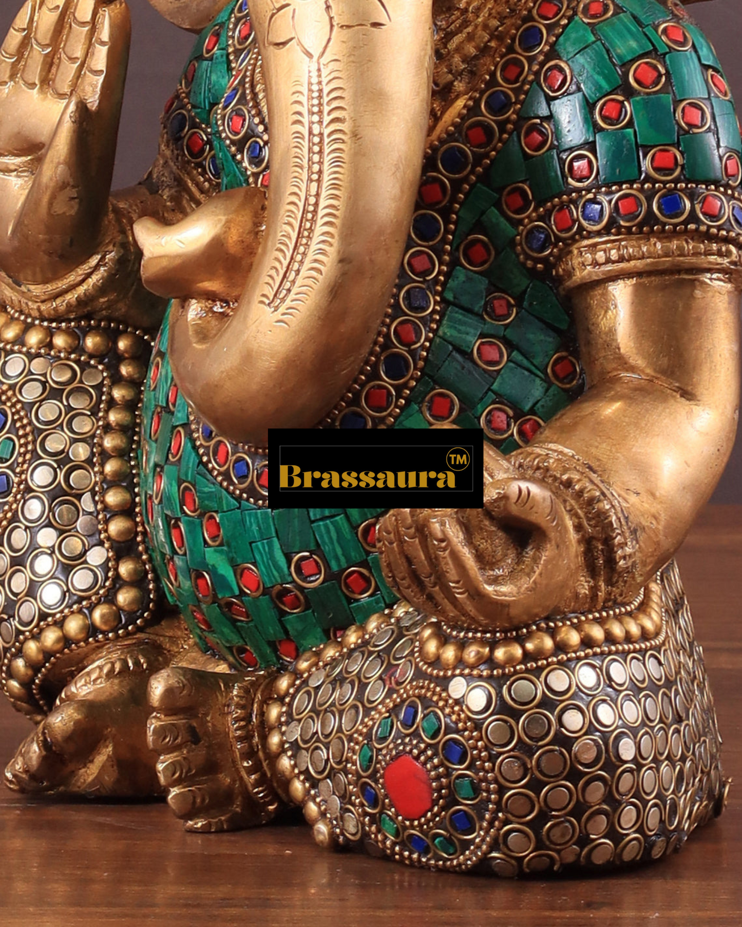 Brassaura™ Modern Abstract Brass Ganesha Idol – 9.5" Height, 6.5 kg – Contemporary Design with Stonework Detailing