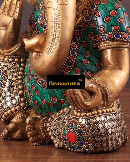 Brassaura™ Modern Abstract Brass Ganesha Idol – 9.5" Height, 6.5 kg – Contemporary Design with Stonework Detailing