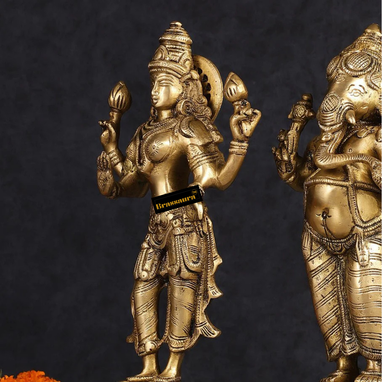 Brassaura™ Brass Standing Ganesh Lakshmi Saraswati Idol Set | Height 10 inch Each | Weight 9 Kg | Spiritual Home Decor