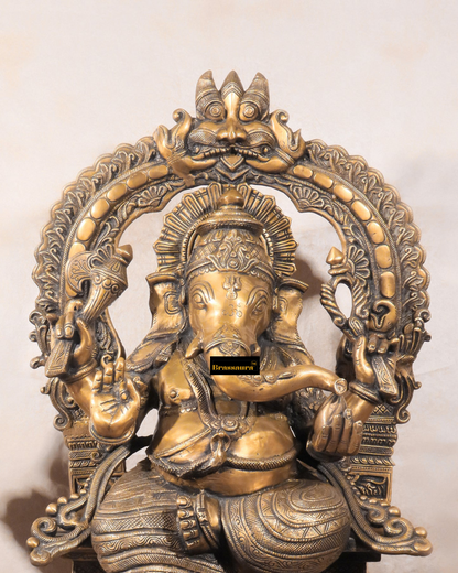 Brassaura™ Unique Brass Lord Ganesha Statue – 11.5" Height, 6.16 kg – Handcrafted Divine Elegance