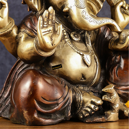Brassaura™ Ganapati Aashirwad Idol in Chola Copper Gold Finish – Height 13 Inches, Weight 12 Kgs