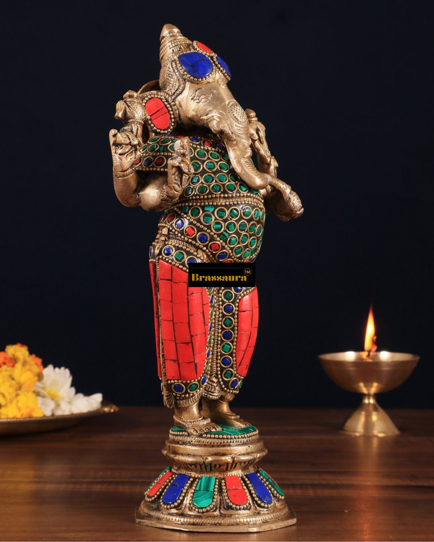 Brassaura™ Standing Brass Ganesha Idol – 10 Inch Height | 2.58 kg | Symbol of Wisdom & Prosperity