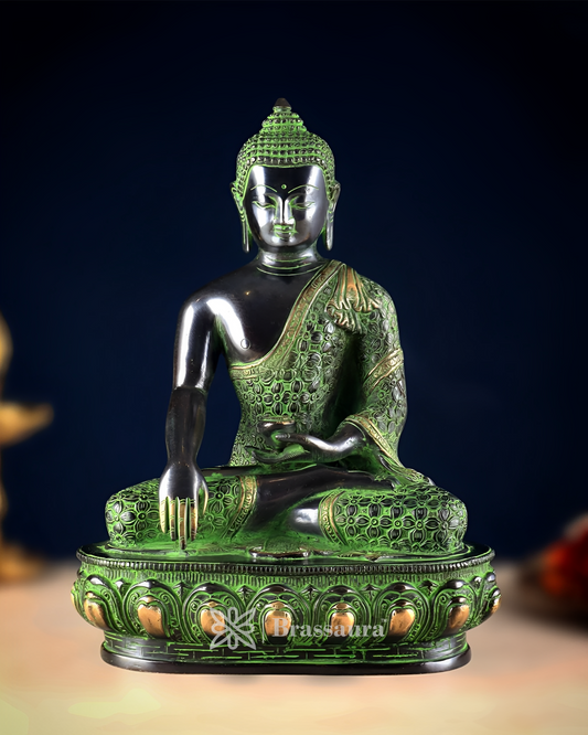 Brassaura™ Pure Brass Buddha Idol – Height 13 Inches, Weight 6.66 Kgs