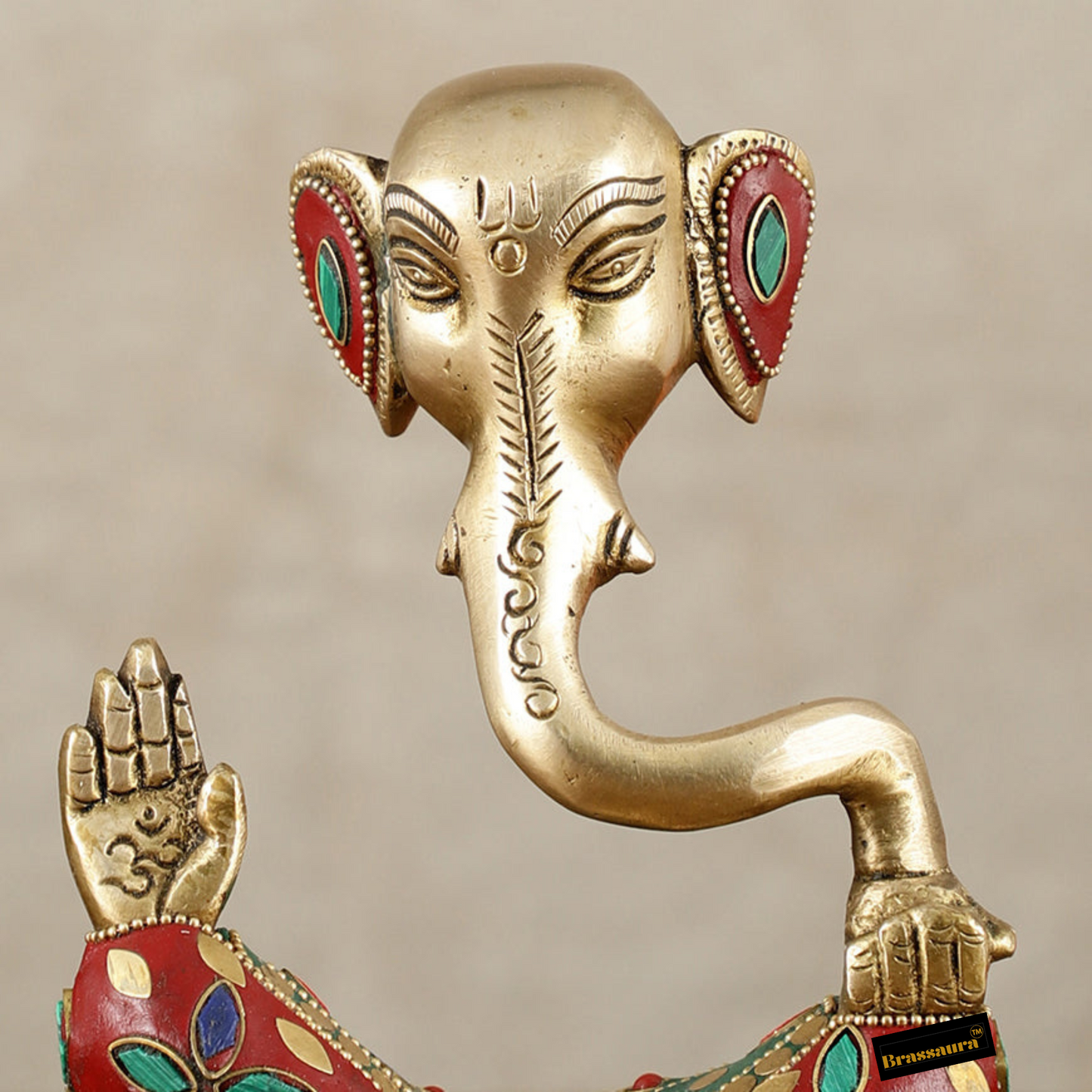Brassaura™ Contemporary Brass Modern Ganesha Idol – 6 Inch Height | 1 kg | Meenakari Stonework | Unique Modern Décor